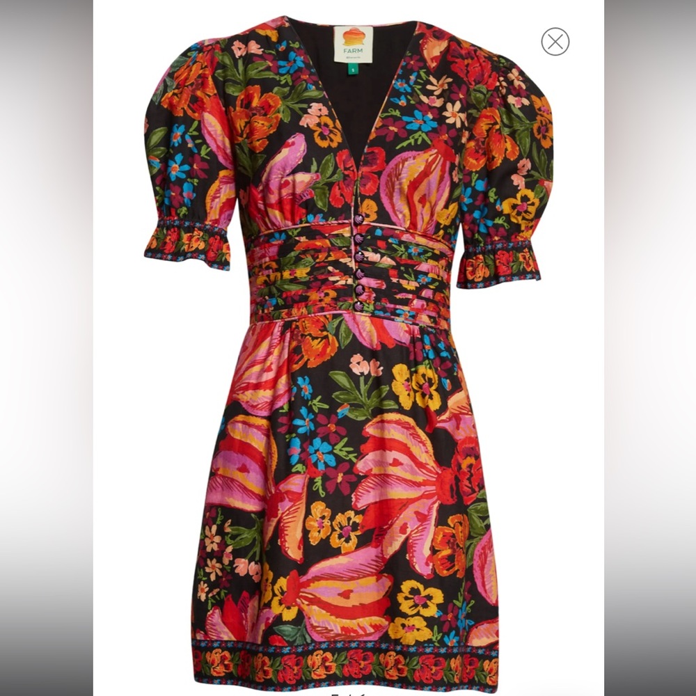 Farm Rio Black Spring Bananas Print Minidress NWT